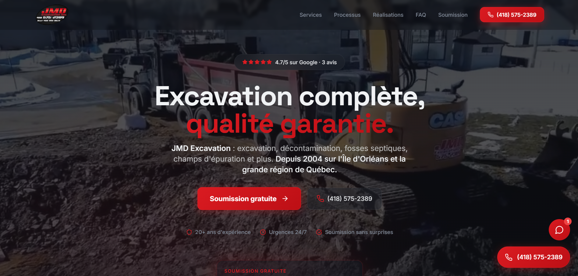 Aperçu du site JMD Excavation